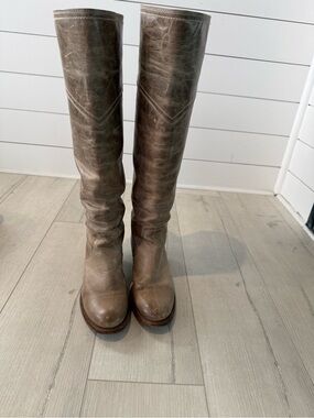 Frye Knee-High Leather Boots in Taupe Brown